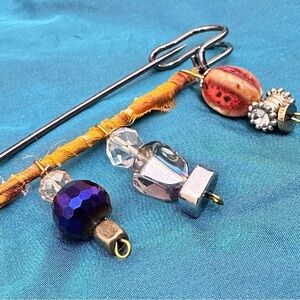 Brooch Multi Charm Glass Bead Dangle Safety Pin, Kilt Bar Pin Handmade OOAK 4370